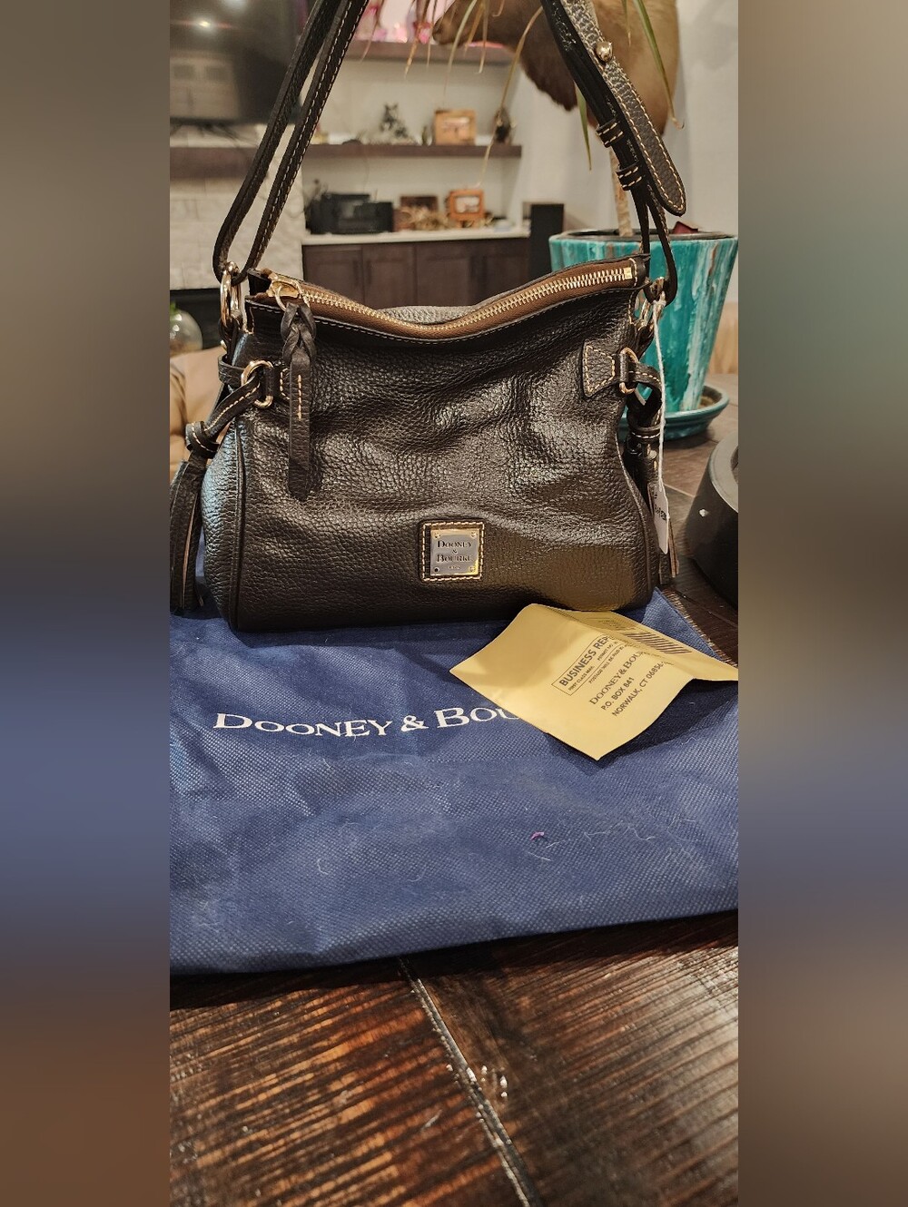 Dooney & Bourke Black Pebble Leather Crossbody Shoulder Bag with Gold Hardware